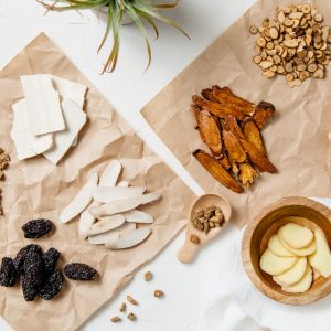 Collection of raw Chinese herbal medicine as part of a classic herbal formula Collection of raw Chinese herbal medicine as part of a classic herbal formula
